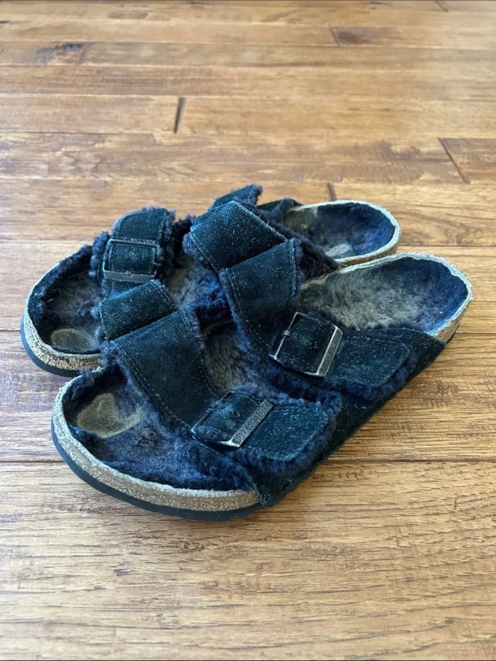 Birkenstock Arizona Shearling Sandals Black Suede Size 41 / Mens 8